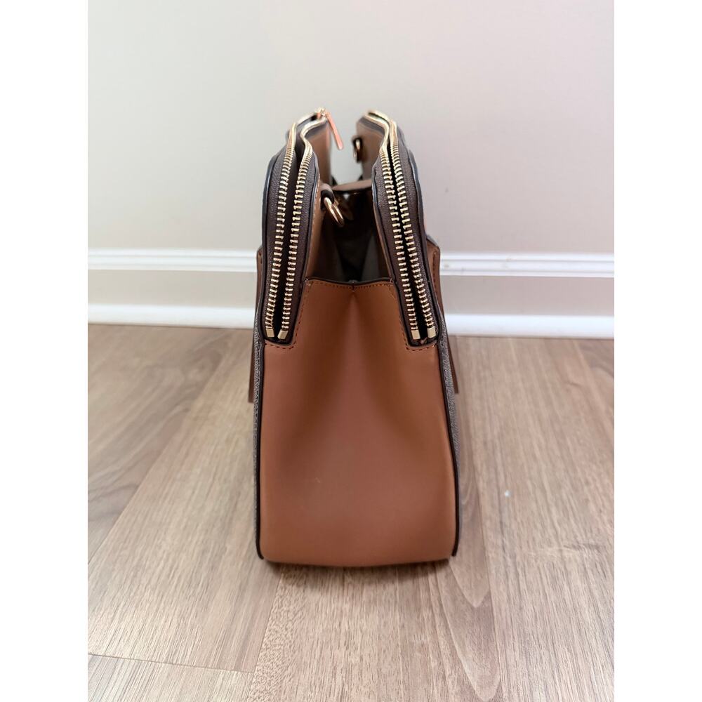 Michael Kors Medium Signature Logo Dome Top Brown MK Logo Satchel Purse - Picture 6 of 7